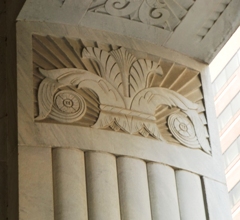 Art Deco Classical Square Column ending in a bas relief carving in lieu of a capital
