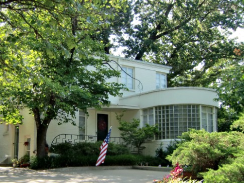 Art Deco Home with Glass Block surrounding the curved living room, built in 1936, designed by Frances Davis.