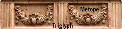 Here a swag carving serves as a repeating metope.  The triglyphs separate the metopes.