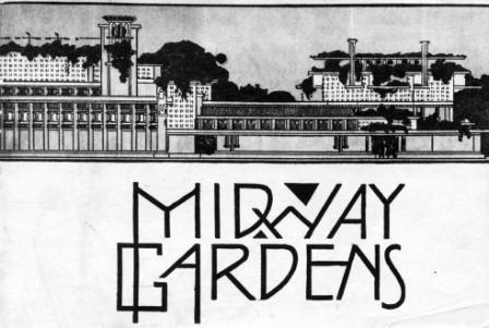 Midway Gardens Drawing by Frank Lloyd Wright with Art Deco or Art Nouveau type font