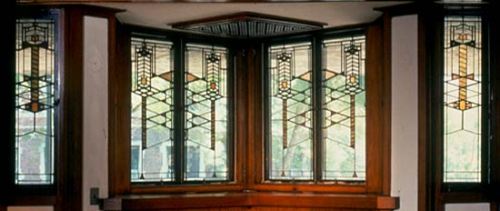 Robie House windows stained glass, Frank Lloyd Wright, Art Deco