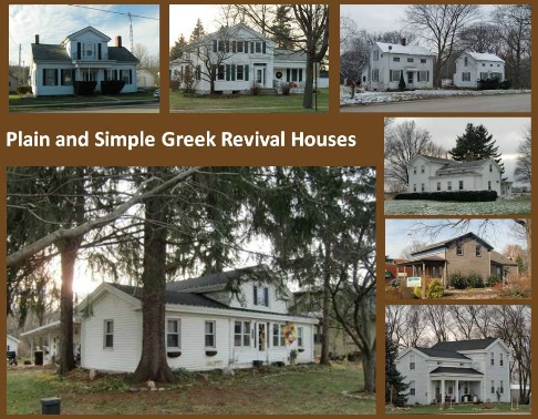 Greek Revival houses weren't always fancy.  Even the middle class could get into the act. / Here we see Greek Revival home in their simplest forms