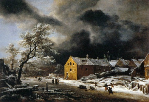 Houses in Art Jacob Isaacks von Ruisdael winter landscape 1679