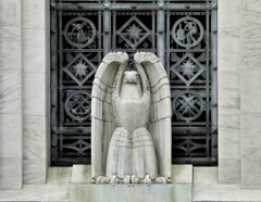 Art Deco Eagle in front of James T. Foley Courthouse