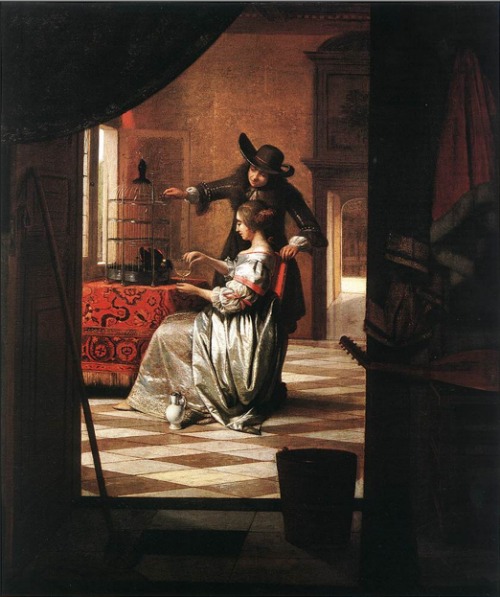 Houses in Art - Interiors - Pieter de Hooch - Unknown Name - Woman with Magpie