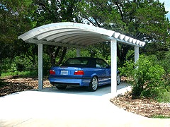 Steelmaster car port has a graceful arch