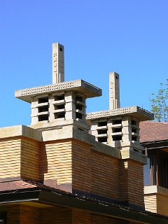 Frank Lloyd Wright designed Darwin D Martin home with Geometric design chimney caps very similar to Art Deco