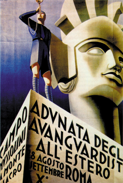 Italian Art Deco poster showing monumental head in the background