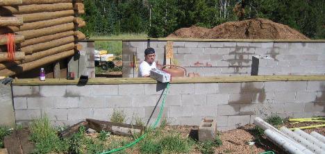 The block wall of the cabin