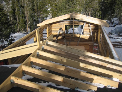 Log Cabin with rafters in place