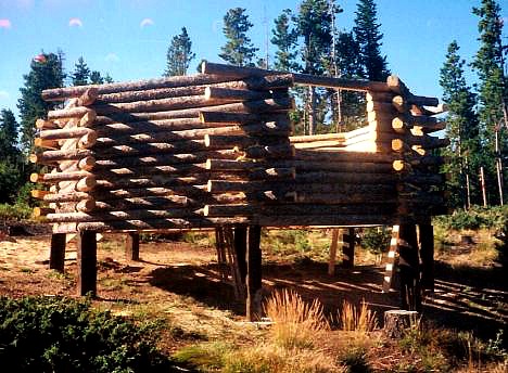 The half-built cabin looking up from down the slope.