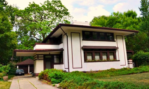 Frank Lloyd Wright designed Stephen Hunt home.  Prairie Style with cantilevered car port