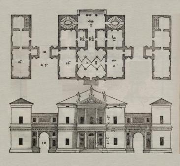 Palladian house drawing showing raised colonnade