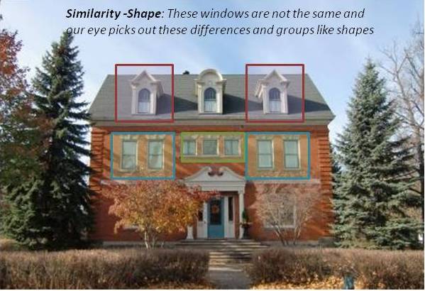 gestalt shape similarity example showing a house with similar shapes