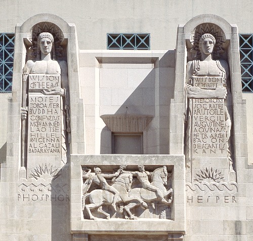 Statues in front of LA Public Library.