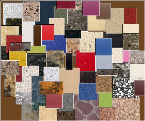 Quartz countertop collage of colors available from different manufacturers