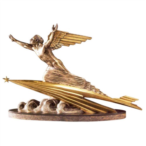 Art Deco sculpture called Speed with a winged man riding a comet by Focht