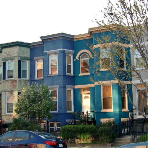 A pair of blue townhomes in D.C.