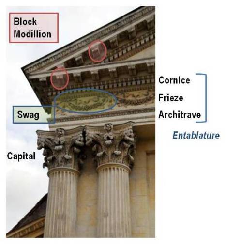 A Corinthian column and entablature