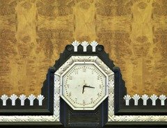 Art Deco Clock inside courtroom in the James T. Foley courthouse, an Art Deco building classically inspired