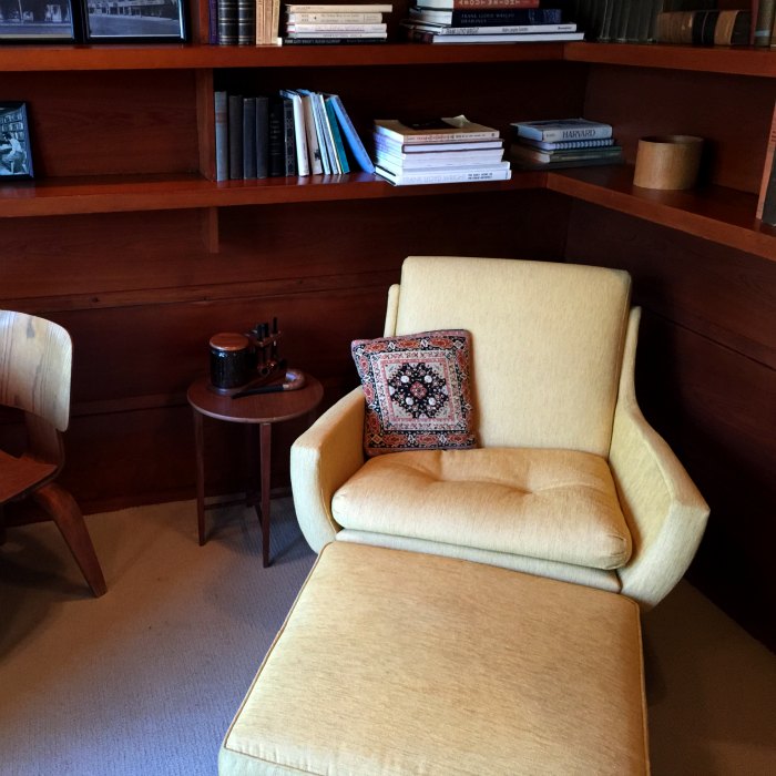 Corner of the study in the Rosenbaum House, a Frank Lloyd Wright Usonian House