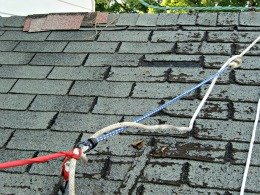 DIY Roofing Safety Strap - The red attaches to my shirt - The blue bungee gives me some spring