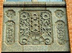 Volutes bas relief on Art Deco style Will Rogers High School in Tulsa OK