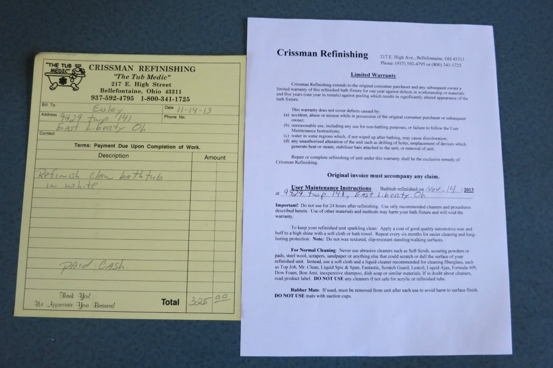 Dave Crissman left me these instructions on how to take car of my refinished bathtub.