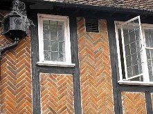 Herringbone pattern brick bond used in half-timbered house