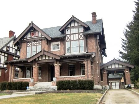 A Tudor house in Columbus, OH with drive-through porch