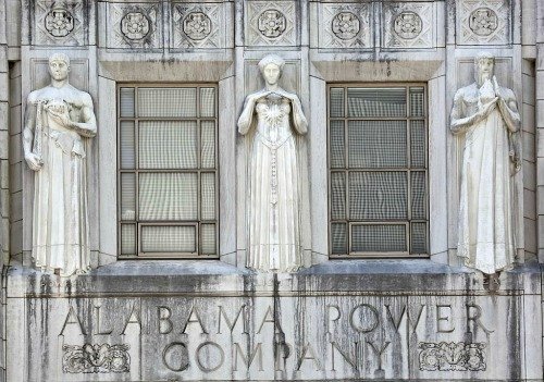 The old Alabama Power Company has some ghostly Art Deco guardians.