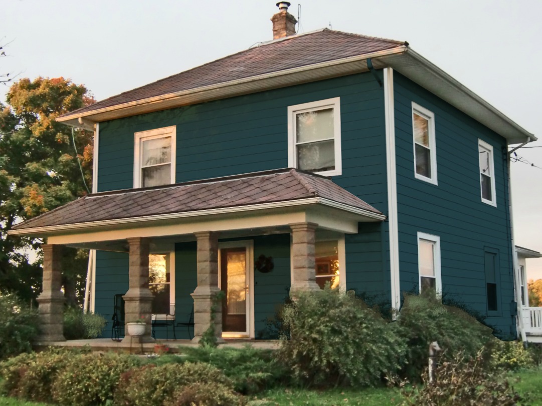 My house simulated in a gray blue paint but I removed the shutters