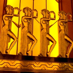 Dancing Egyptian girls borrow more from Art Deco than anything found on the Nile, but they are clearly recognizable as Egyptian figures.
