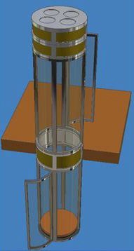 This elevator by Pneumatic Vacuum Elevators LLC shows the vents for the turbine at the top of the unit.