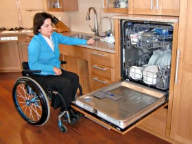 A raised dishwasher makes for a more accessible kitchen